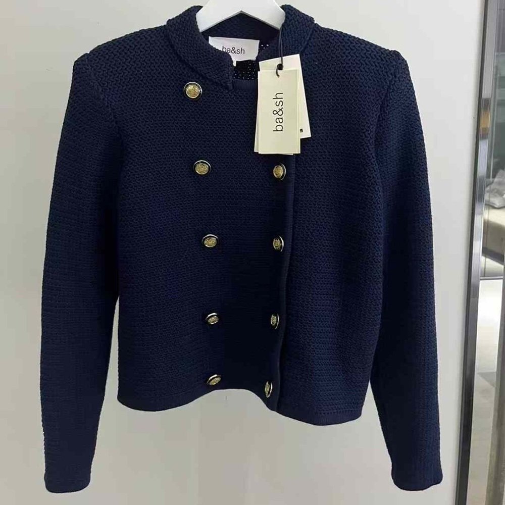 NWT Ba&sh LOUMAN Long-Sleeve Knit Cardigan - Navy - Picture 7 of 9